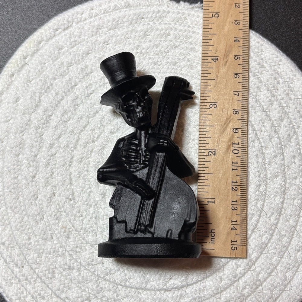 Black Obsidian hand carved Skeleton Musician Carving- detailed and GORGEOUS!